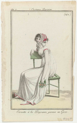 Journal des Dames et des Modes, Costume Parisien, 18 July 1799, Year 7, (142.) : Cornette à la Paysan (...), anonymous, 1799 Canvas Print