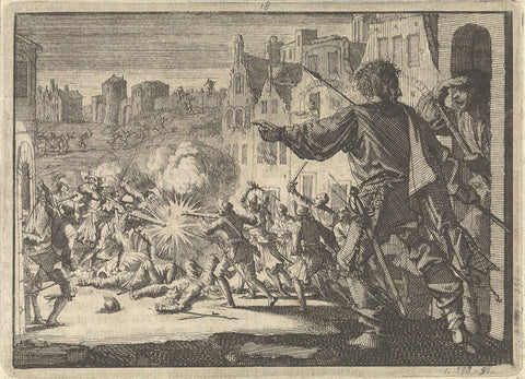 Street fighting in Geneva in defence against an attack by Charles Emmanuel, Duke of Savoy, 1602, Jan Luyken, 1698 Canvas Print