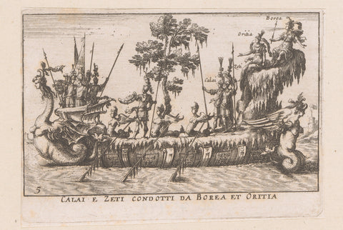 Ship with fantastic creatures and Calai, Zeti, Boreas and Oreithyia, anonymous, c. 1635 Canvas Print