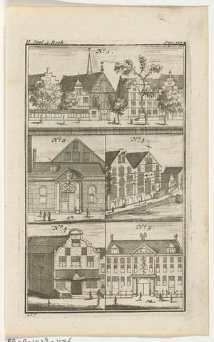 Five different buildings in Amsterdam, Anna Folkema, 1723 Canvas Print