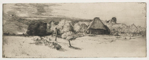 Landscape with a farm building and the 'house with the tower', Rembrandt van Rijn, c. 1650 Canvas Print