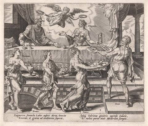 Arbeid en Vlijt are rewarded with a virtuous life, Philips Galle, 1572 Canvas Print