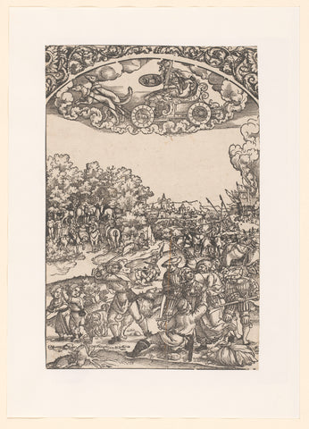 Mars in his triumphal chariot, among them his planet children, anonymous, Hans Sebald Beham, 1510 - 1550 Canvas Print