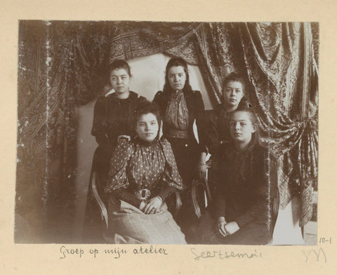 Group portrait of five girls, including daughters ('Dien') of the Geertsema family, in the studio of Hendrik Herman van den Berg, Hendrik Herman van den Berg, in or after 1890 - in or before 1894 Canvas Print