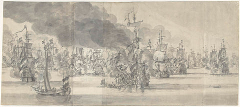 De Zeeslag voor Katwijk (right sheet), 1653, Willem van de Velde (I), 1653 Canvas Print