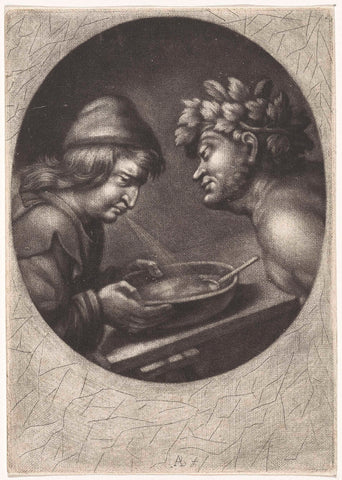 Fable of the peasant and the satyr, Abraham Bloteling, 1652 - 1690 Canvas Print