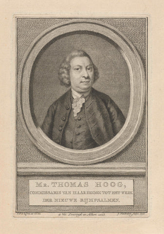 Portrait of Thomas Hoog, Jacob Houbraken, 1776 Canvas Print