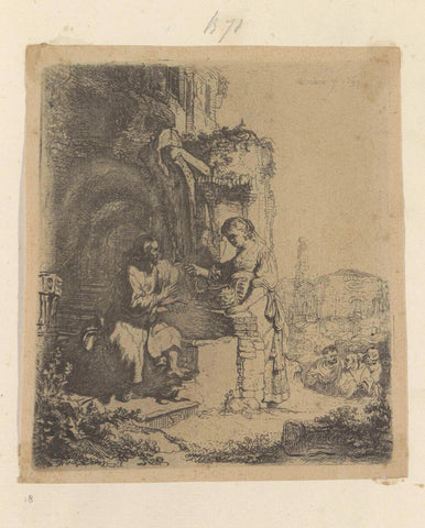 Christ and the Samaritan woman: ruins in the background, Rembrandt van Rijn, 1807 - 1808 Canvas Print