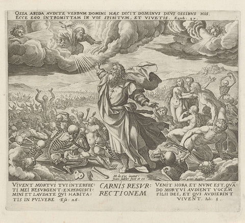 Vision of Ezekiel over the valley of bones: the resurrection of the body, Johann Sadeler (I), 1579 Canvas Print