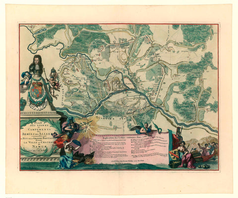 Coloured map with the positions of the Allies under William III at the siege of Namur, 1695, anonymous, 1695 Canvas Print