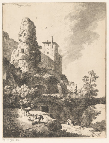 Landscape with ruins, at the foot rests a shepherd with his flock, Christian Wilhelm Ernst Dietrich, 1769 Canvas Print