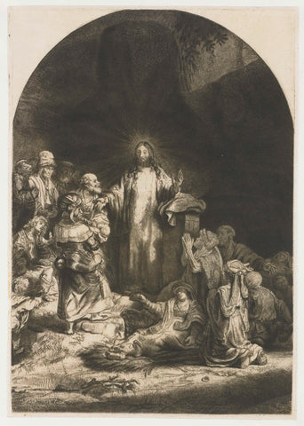 The Hundred Guilder Print: the central piece with Christ preaching, the plate arched, Rembrandt van Rijn, 1775 - 1800 Canvas Print