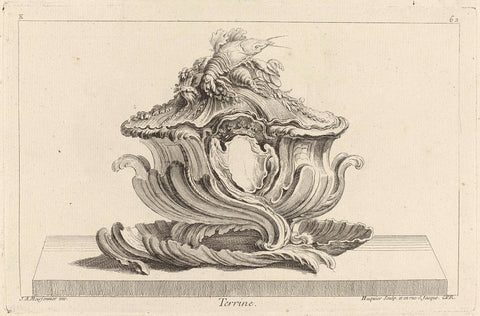 Design for a terrine decorated with lobster, Gabriel Huquier, Juste Aurèle Meissonnier, 1738 - 1749 Canvas Print