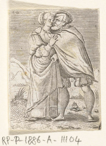 Dancing couple, kissing each other, Cornelis Bos, 1546 - 1548 Canvas Print