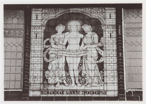 Tile tableau on a wall of the Teekenschool with the personifications of the Beautiful, the True and the Good, c. 1995 Canvas Print