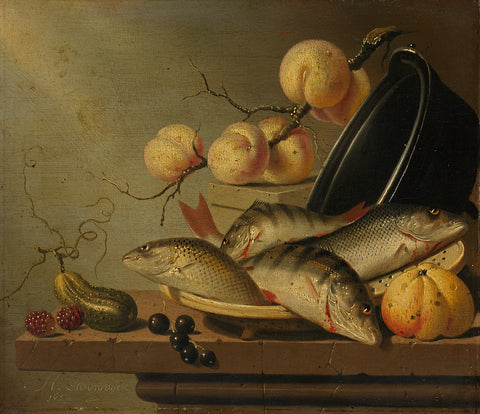 Still Life with Fish and Fruit, Harmen Steenwijck, 1652 Canvas Print