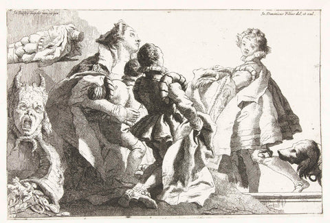 Wife with three children, Giovanni Domenico Tiepolo, 1751 - 1755 Canvas Print