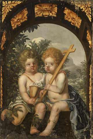 Christian Allegory with two Children with Cross and Chalice, anonymous, 1650 - 1699 Canvas Print