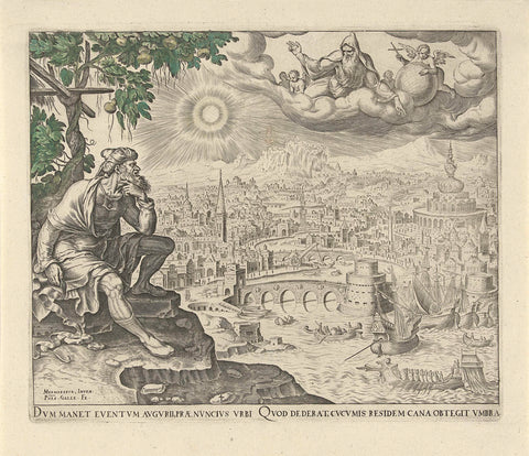 Jonah is under the miracle tree, Philips Galle, 1596 - 1633 Canvas Print