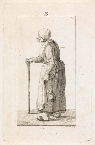 Old woman with stick, Pieter de Mare, 1777 - 1779 Canvas Print