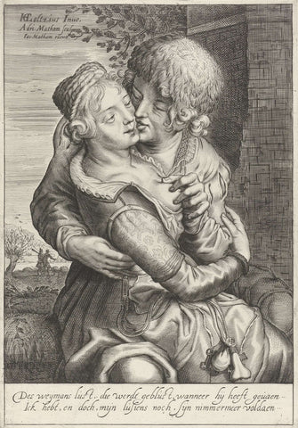 Young peasant embraces a peasant girl, Adriaen Matham, 1620 - 1631 Canvas Print