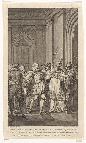Reinoud II van Brederode, the knighthood of the Golden Fleece is torn off by the Bishop of Utrecht, 1470, Reinier Vinkeles (I), 1787 Canvas Print