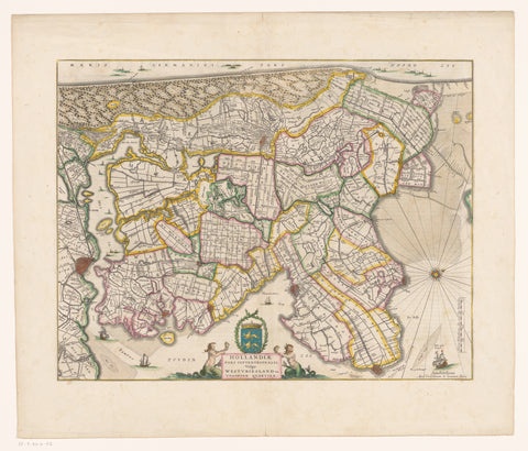 Map of the northern part of the county of Holland, anonymous, 1649 - 1661 Canvas Print