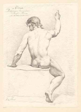 Seated male nude, seen on the back (2nd prize 1787), Hendrik de Flines, 1788 Canvas Print