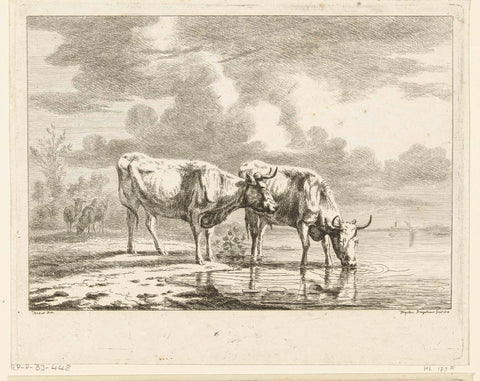 Two bulls and two sheep by the water, Ernst Willem Jan Bagelaar, 1814 Canvas Print