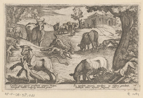 Foxes attack farm animals, Antonio Tempesta, 1602 Canvas Print