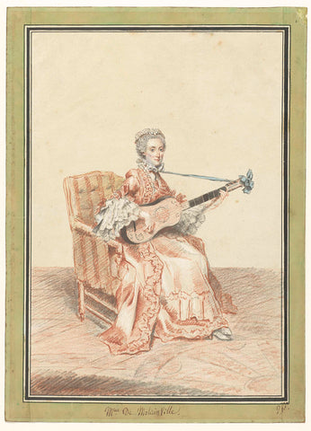 Portrait of Madame de Montainville, playing guitar, Louis de Carmontelle, 1758 Canvas Print