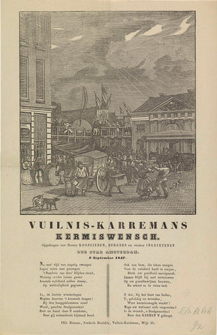 Fairground print of the garbage men of Amsterdam for the year 1847, Dirk Wijbrand Tollenaar, 1847 Canvas Print