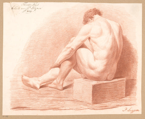 Seated male nude, seen on the back (2nd prize 1809), P. Luypen, 1809 Canvas Print