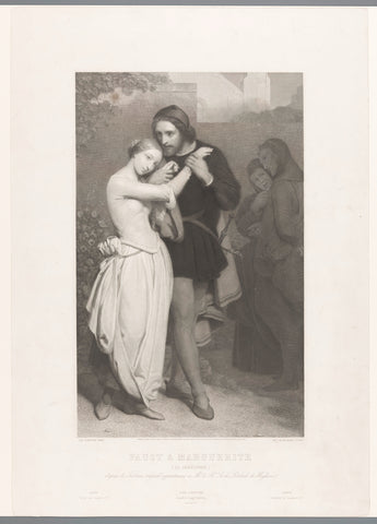 Hugging couple in medieval costume, Auguste Thomas Marie Blanchard, 1853 Canvas Print