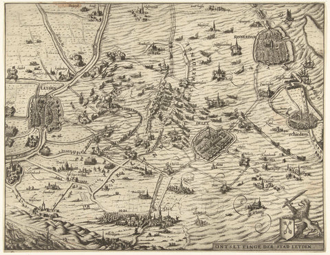 Map with the dismay of Leiden, 1574, anonymous, 1623 - 1625 Canvas Print