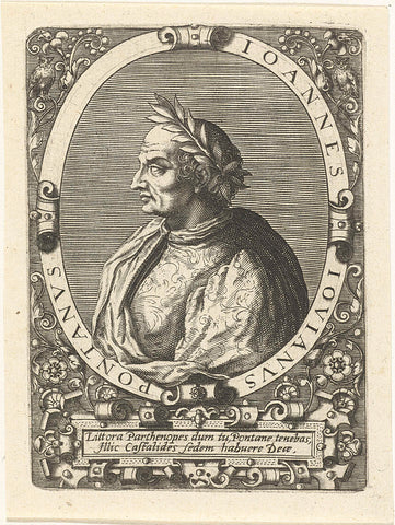 Portrait of Giovanni Gioviano Pontano, Theodor de Bry, c. 1597 - c. 1599 Canvas Print