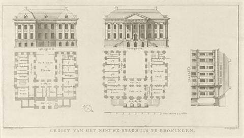 Facades and floor plans of the town hall of Groningen, Hendrik Leffert Meyling, 1801 - 1821 Canvas Print