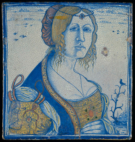 Tile with the portrait of a woman, originally used as a gable stone in the house Wijnhaven 16 in Delft, anonymous, c. 1535 Canvas Print