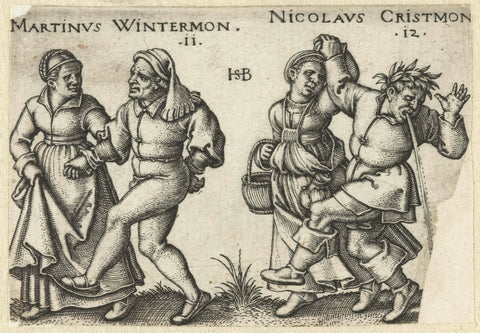 Dancing peasant couples, man throws up, Hans Sebald Beham, 1546 - 1547 Canvas Print