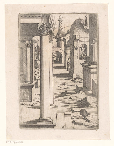 View of a street with ancient ruins, Virgil Solis, 1550 - 1562 Canvas Print