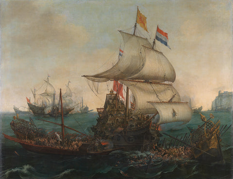 Dutch Ships Ramming Spanish Galleys off the English Coast, 3 October 1602, Hendrik Cornelisz. Vroom, 1617 Canvas Print