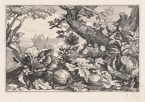 Landscape with pumpkins and coals, Claes Jansz. Visscher (II), 1620 Canvas Print