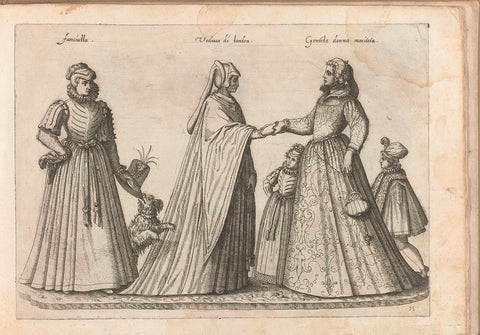 Three women, a boy and a girl, dressed according to english fashion of c. 1580, Bartolomeo Grassi, in or before 1585 Canvas Print