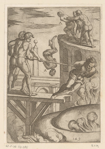 Torture: pushing of a tower and immersion in boiling liquid, Antonio Tempesta, 1565 - 1630 Canvas Print