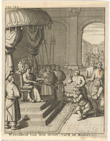 Tronende vorst has subject beheaded, Jan Lamsvelt, 1700 Canvas Print