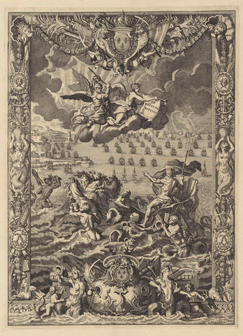 Neptunus met tritons op een zee met schepen, Jan van Vianen, 1693 Canvas Print