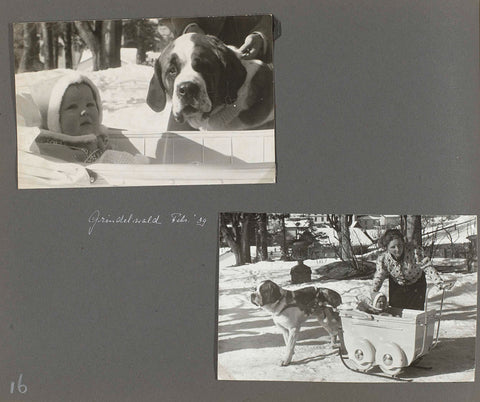 Two photos of Princess Beatrix as a toddler in the pram with a dog in the snow, Fotopersbureau Gompers, 1939 Canvas Print