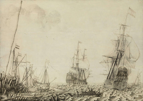 Ships near a Harbor, Experiens Sillemans, 1649 Canvas Print