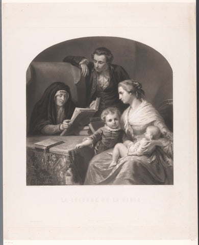 Family to the Bible study, Auguste Adrien Jouanin, 1855 Canvas Print