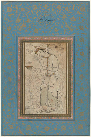 Standing figure, with flowers in one hand and a bowl in the other, anonymous, c. 1800 - c. 1900 Canvas Print